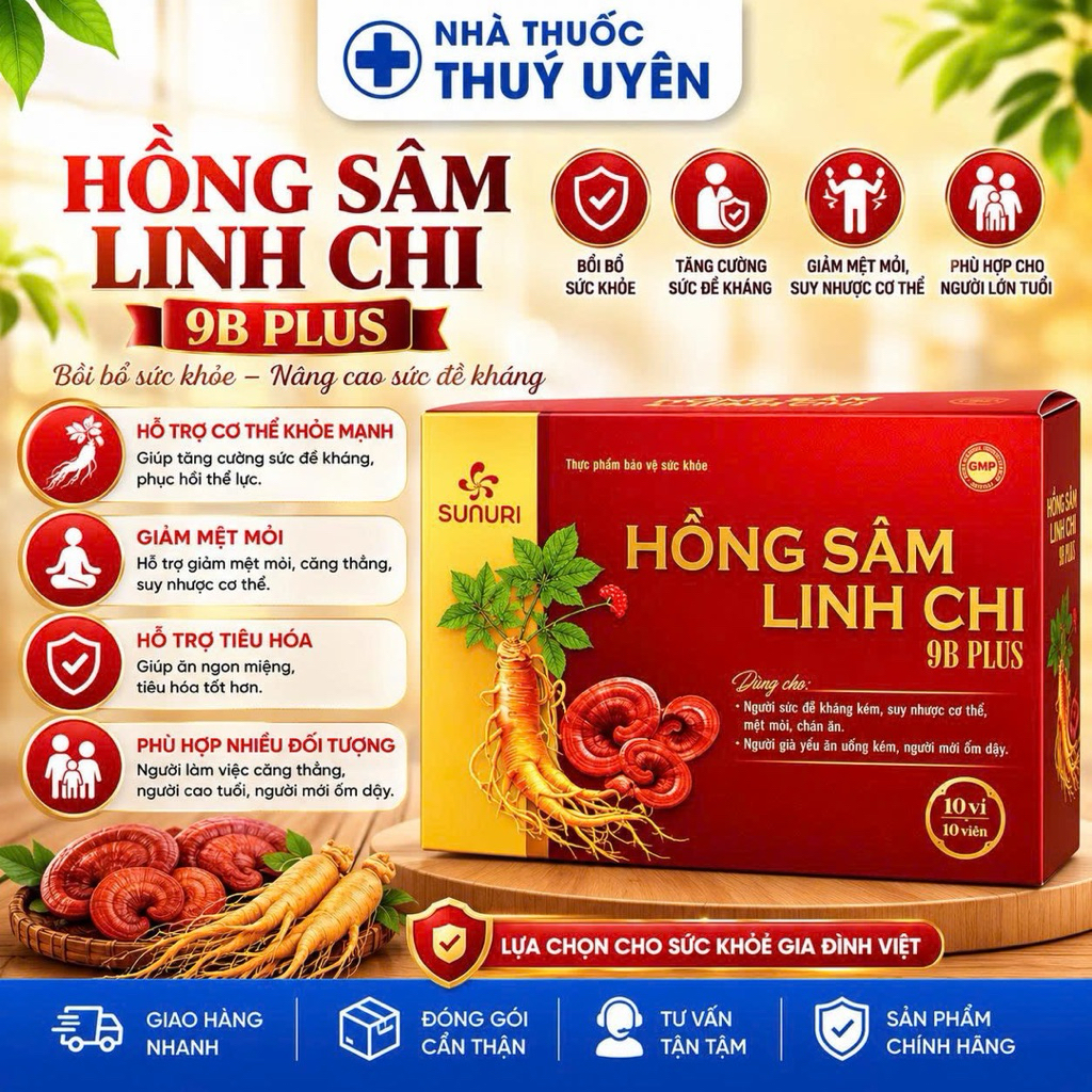 [CHÍNH HÃNG] HỒNG SÂM LINH CHI 9B PLUS - NÂNG CAO SỨC KHỎE ( HỘP 100 VIÊN)