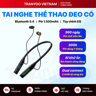 Tai Nghe Bluetooth TRANYOO T-M31 Thiết Kế Thể Thao Đeo Cổ Pin Dùng 300h Chờ 300 Ngày Bluetooth 5.4