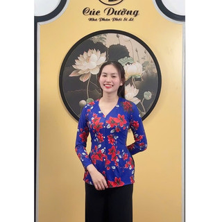 Áo lẻ bà ba nữ tay dài cổ tim, áo bà ba lẻ nhiều màu sắc đa dạng, vải thun lạnh mềm mịn - Cúc Dưỡng (CH)