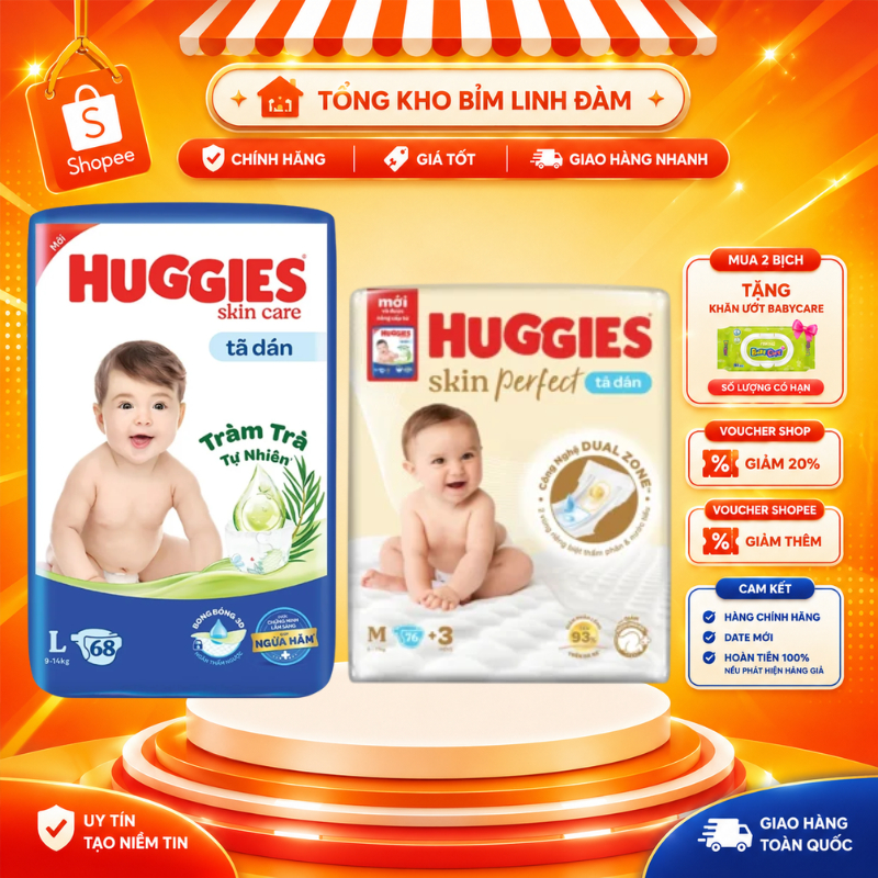 Combo 2 Tã dán sơ sinh Huggies Skin Perfect NB40/NB70/S54/S80