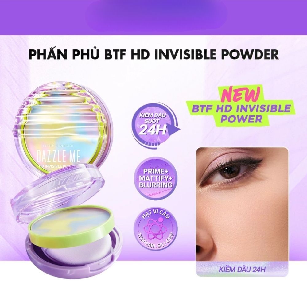 Ảnh 2 của Phấn nén Dazzle Me HD Invisible Powder, Cake Powder  mịn lì lâu trôi, chống nước, kiểm soát dầu