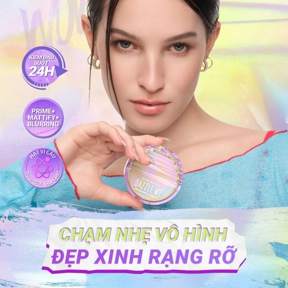 Ảnh 3 của Phấn nén Dazzle Me HD Invisible Powder, Cake Powder  mịn lì lâu trôi, chống nước, kiểm soát dầu