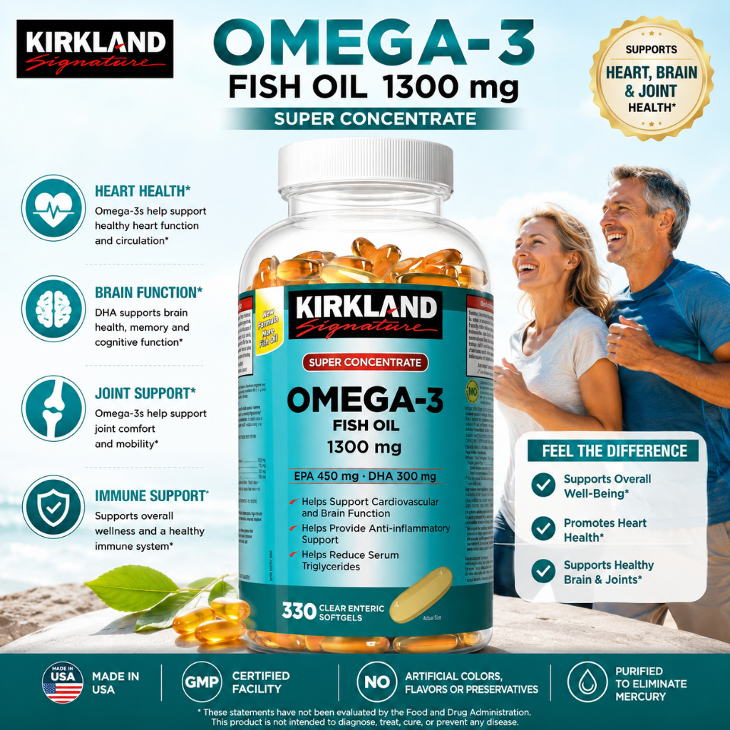 Omega-3 Fish Oil 1300mg Kirkland Signature 330 Viên