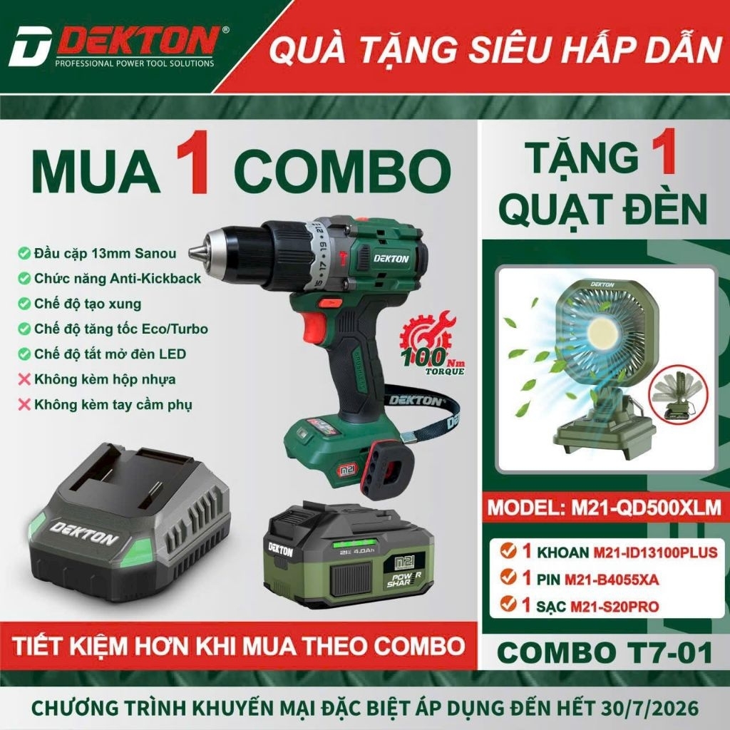 Máy khoan động lực dùng pin 21V Dekton M21-ID13100PLUS (Chưa Pin & Sạc)
1

