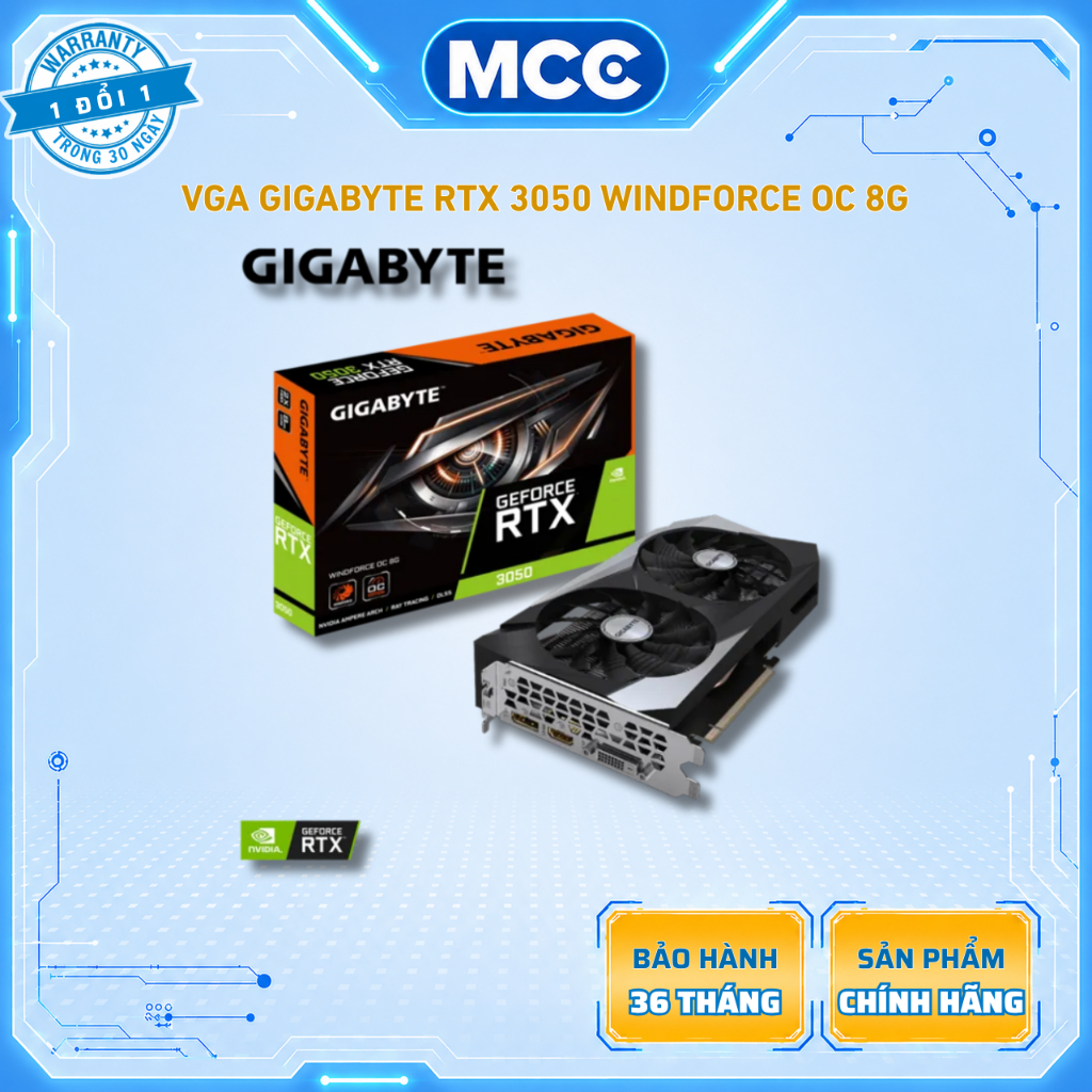 VGA Gigabyte GeForce RTX 3050 WINDFORCE OC V2 8GB ( GV-N3050WF2-8GD )
