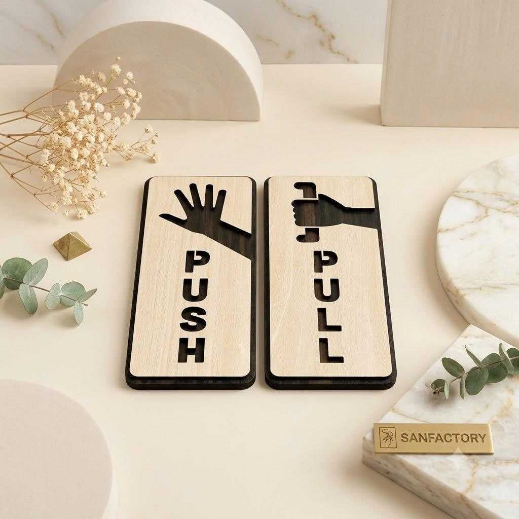 Bảng Gỗ Kéo/Đẩy (Pull – Push) – Biển Decor Dán Cửa Ra Vào, Tiện Lợi Cho Cửa Hàng, Văn Phòng, Nhà Hàn