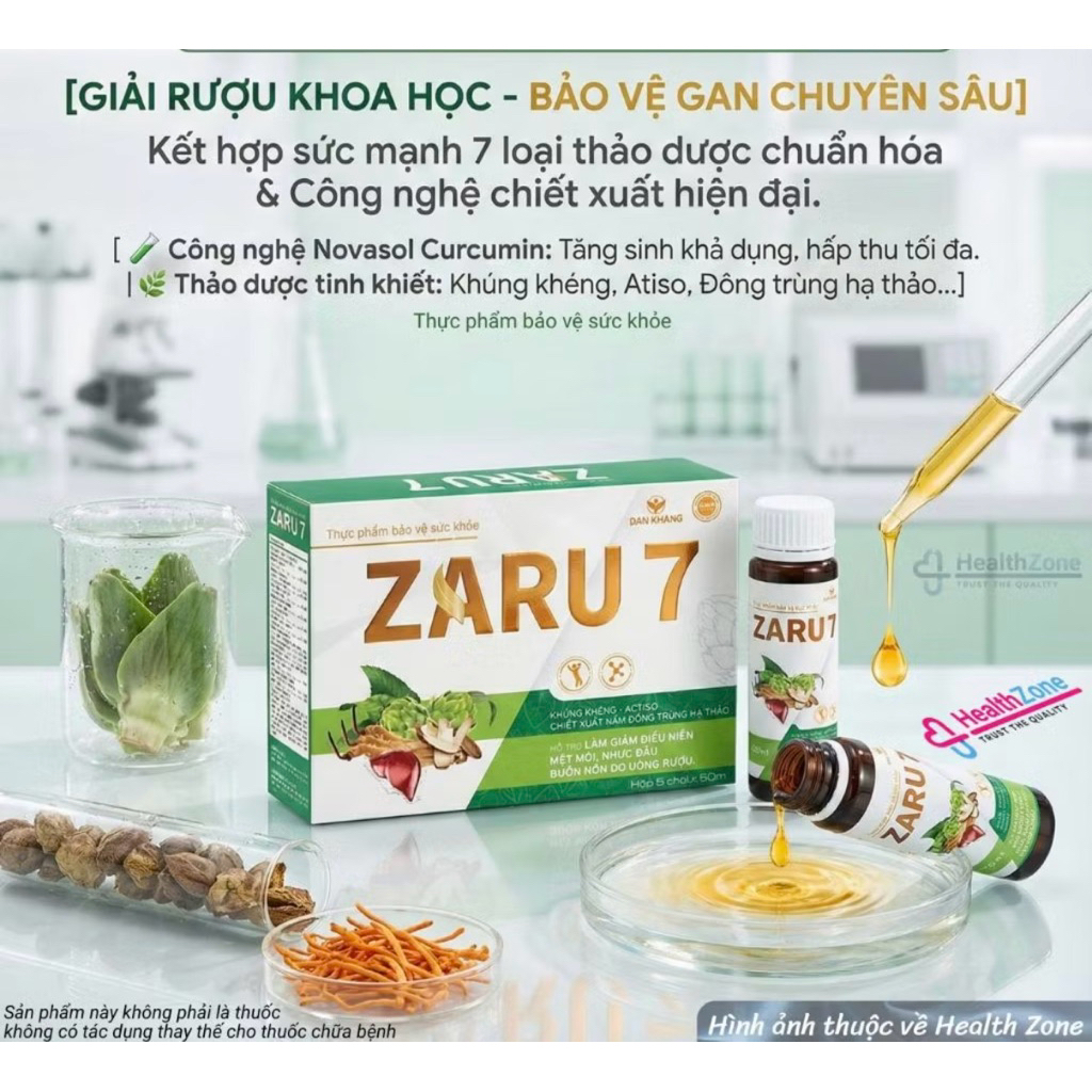 Nước Giải Rượu ZARU 7 Giảm Nhanh và Hiệu Quả Cảm Giác Do Rượu Bia - Hộp 5 Chai x 50ml
