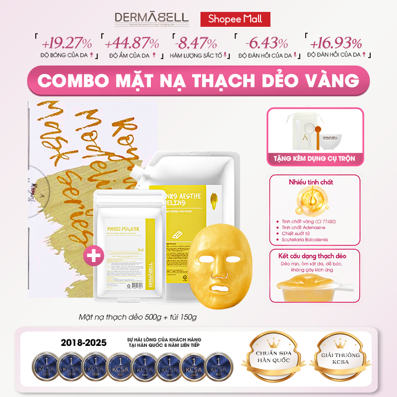 Mặt Nạ Thạch Dẻo Vàng DERMABELL Modeling Mask Hàn Quốc Tăng Đàn Hồi, Chống Lão Hóa Da Cho Spa