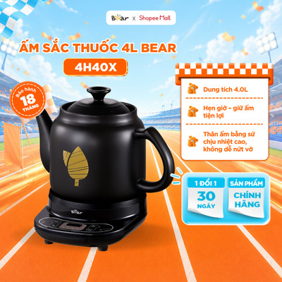 Ấm Sắc Thuốc Bear 4.0L Ấm Sắc Thuốc Bằng Điện Gốm Sứ Chịu Nhiệt Bình Đun Nước Pha Trà Ấm Sắc Thuốc Điện HTM-4H40X