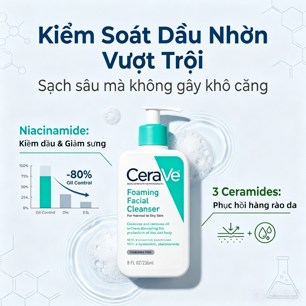 Sữa Rửa Mặt Cerave Sạch Sâu Cho Da Thường Đến Da Dầu, Da Khô Sản Phẩm Chính Hãng #CV3