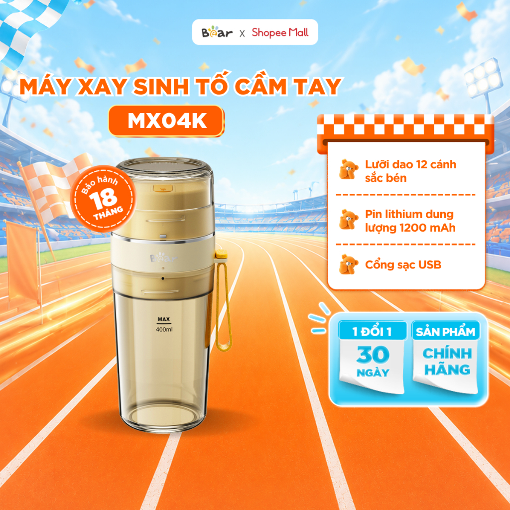 Máy Xay Sinh Tố Cầm Tay BEAR Xay Rau Củ Quả Làm Sinh Tố Tích Điện Dung Tích 400ml SB-MX04K