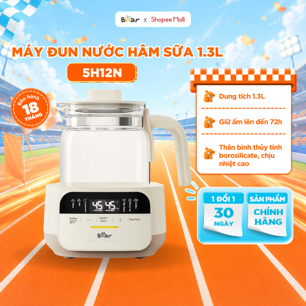 Máy Đun Nước Và Hâm Nước Pha Sữa BEAR Máy Hâm Sữa Dung Tích 1.3L Máy Pha Sữa Rã Đông Sữa Mẹ Bình Nấu Nước Pha Sữa 5H12N