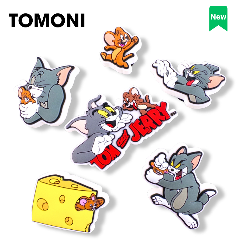 TOMONI Sticker Dép Hoạt Hình Tom & Jerry, Cham Dép Cross Phụ Kiện Dép Sục, Lỗ Thời Trang Xinh Xắn