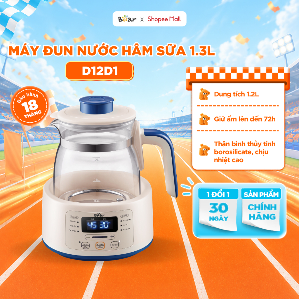 [KOL] Máy Đun Nước Hâm Sữa BEAR 1.2L Cho Bé TNQ-D12D1