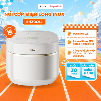 Nồi Cơm Điện Tử Bear 1.2L Lòng Nồi Inox Cao Cấp Nấu Cơm Ngon Công Nghệ Kiểm Soát Nhiệt Kép Nấu Cơm Tự Động RC-5H30O12