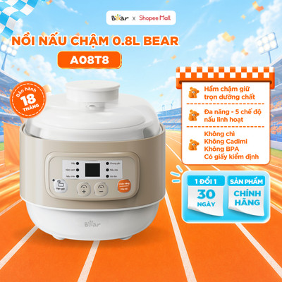 Nồi Nấu Cháo Chậm BEAR 0.8L Nồi Nấu Chậm Chưng Yến Nấu Cháo Ăn Dặm Cho Mẹ Bé Nồi Hầm Thức Ăn Cho Bé Ăn Dặm DDZ-A08T8
