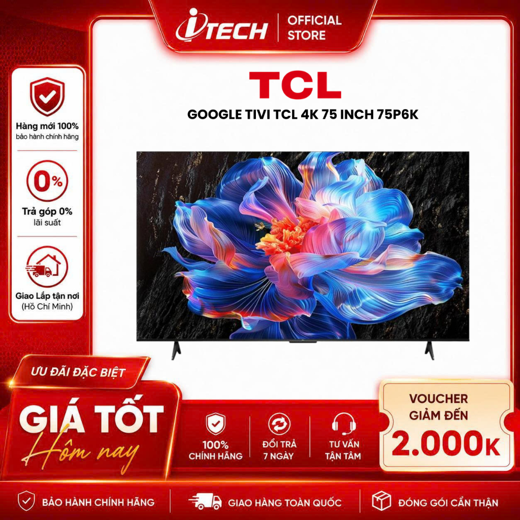 75P6K - Google Tivi TCL AI 4K 75 inch 75P6K - Hàng chính hãng