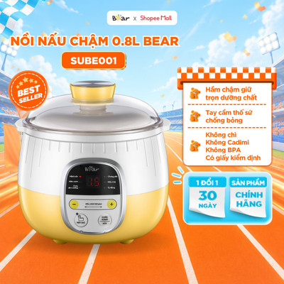 Nồi Nấu Cháo Cho Bé BEAR 0.8L Nấu Chậm Điện Cách Thuỷ Hầm Cháo Nhừ Chưng Yến Giữ Lại Chất Dinh Dưỡng Cho Bé SUBE001