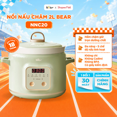 Nồi Nấu Cháo Chậm BEAR 2L Nồi Nấu Chậm Cho Bé Nồi Nấu Cháo Nồi Áp Suất Hầm Hấp Giữ Trọn Chất Dinh Dưỡng SB-NNC20