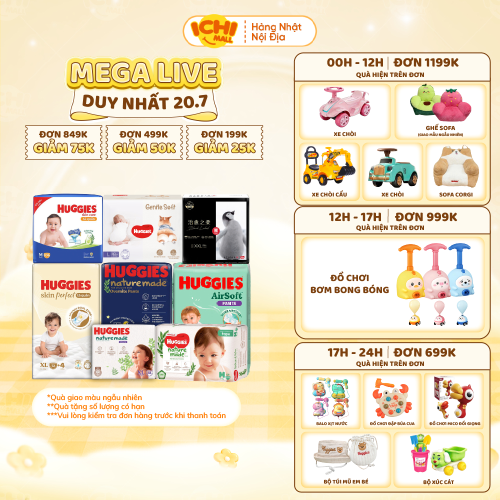 KOL-[SP có voucher Live X]Bỉm dán quần HUGGIES Platinum Nature Made size M58/L44/XL38/XXL26/S82/NB60