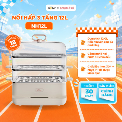 Nồi Hấp Bear 12L 3 Tầng Nồi Hấp Điện Nồi Hấp Xôi Hấp Cá Nguyên Con Hấp Bánh Bao SB-NH12L