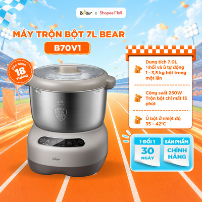 Máy Trộn Bột Bear 7L Máy Nhào Bột Công Suất Lớn Máy Trộn Bột Làm Bánh Tự Động Dụng Cụ Làm Bánh Trộn Nguyên Liệu DM-B70V1