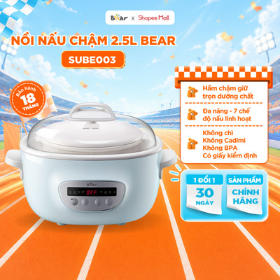 Nồi Nấu Cháo Chậm 2.5L BEAR Nồi Nấu Cháo Chậm Nấu Hầm Cháo Nồi Chưng Yến Bản Tiếng Việt Bảo Hành 18 Tháng - SUBE003