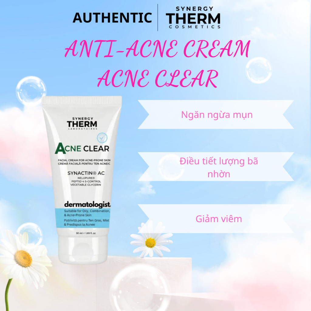 Kem ngăn ngừa, giảm mụn,& tái tạo da Synergy Therm Acne Clear Facial Cream