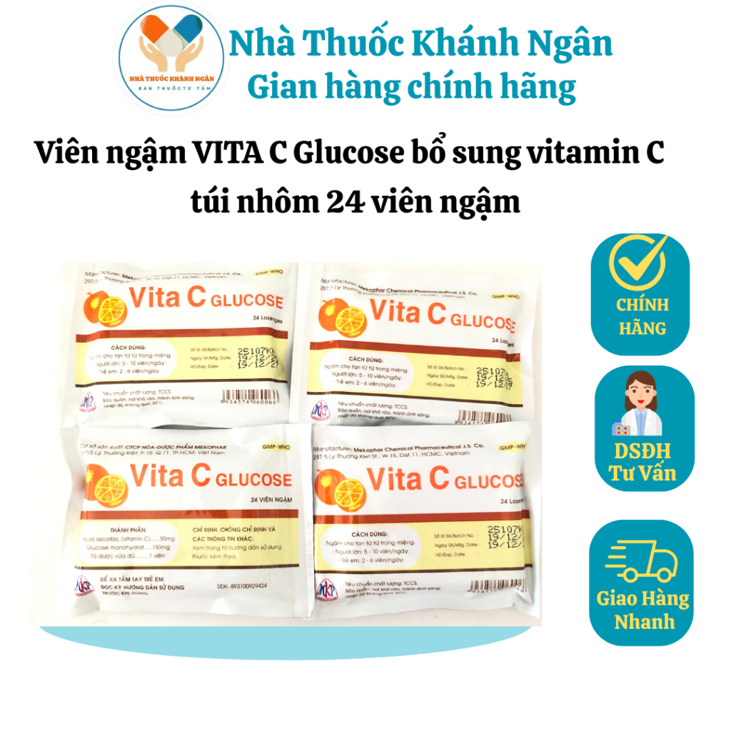 Viên ngậm VITA C Glucose bổ sung vitamin C túi nhôm 24 viên ngậm