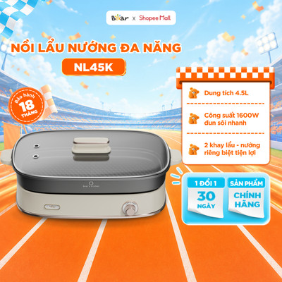 Nồi Lẩu Điện Đa Năng BEAR 4.5L, Bếp Nướng Điện Bếp Lẩu Nướng 2 in 1 Đế Rời Nhanh Sôi Chống Dính Dễ Vệ Sinh SB-NL45K