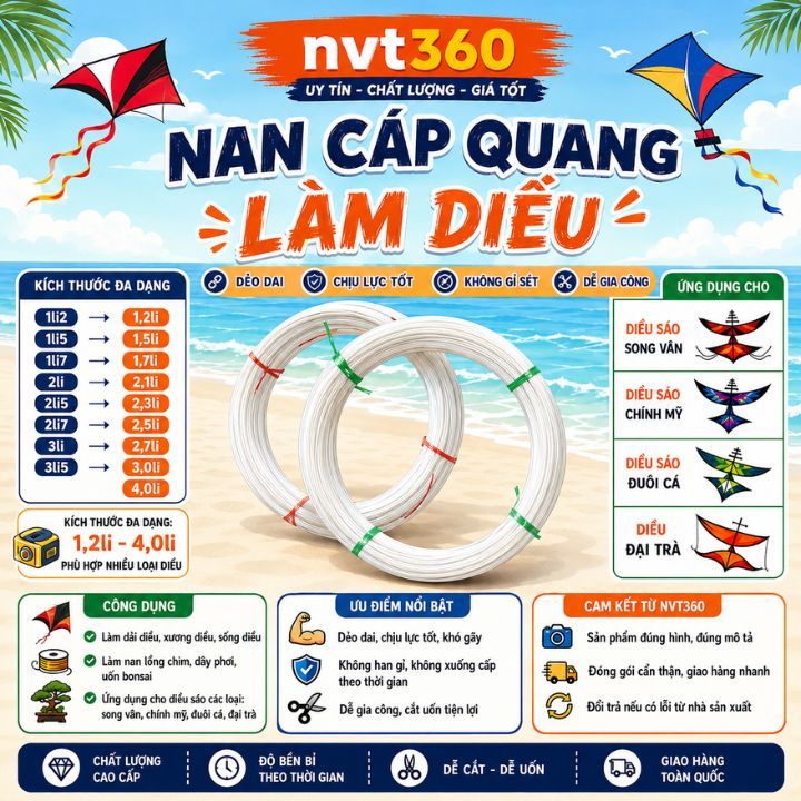 Cáp Quang Làm Diều - Nan Cáp Quang 1Li2,1Li5, 1Li7, 2Li1, 2Li5, 2Li7, 3Li5, 4Li Cao Cấp Dành Cho Diề