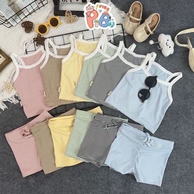 Set Bộ Áo 2 Dây Bé Gái Phối Quần Đùi Biker Ngắn Chất Vải Zip Kẻ Sành Điệu Cho Bé-SIMEEFA-Pibo Store-BHDK02QDBK01