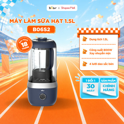 Máy Nấu Sữa Hạt Bear Đa Năng 1.5L Xay Nấu Sữa Hạt Sinh Tố Cháo Dinh Dưỡng Chống Ồn Cao Cấp Công Suất 800W PBJ-B06S2