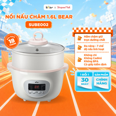 Nồi Nấu Cháo Chậm BEAR 1.6L Nồi Nấu Chậm Cho Bé 7 Chế Độ Nồi Chưng Yến Hấp Hầm Canh Súp Chè Giữ Ấm Bản TViệt SUBE002