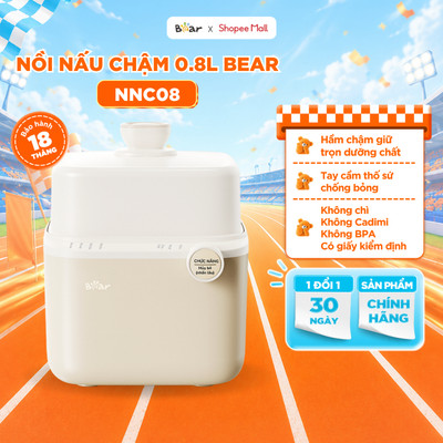 Nồi Nấu Cháo Chậm BEAR 0.8L 7 Chế Độ Nồi Nấu Chưng Yến Hầm Hấp Ninh Cháo Cách Thủy Giữ Trọn Chất Dinh Dưỡng NNC08