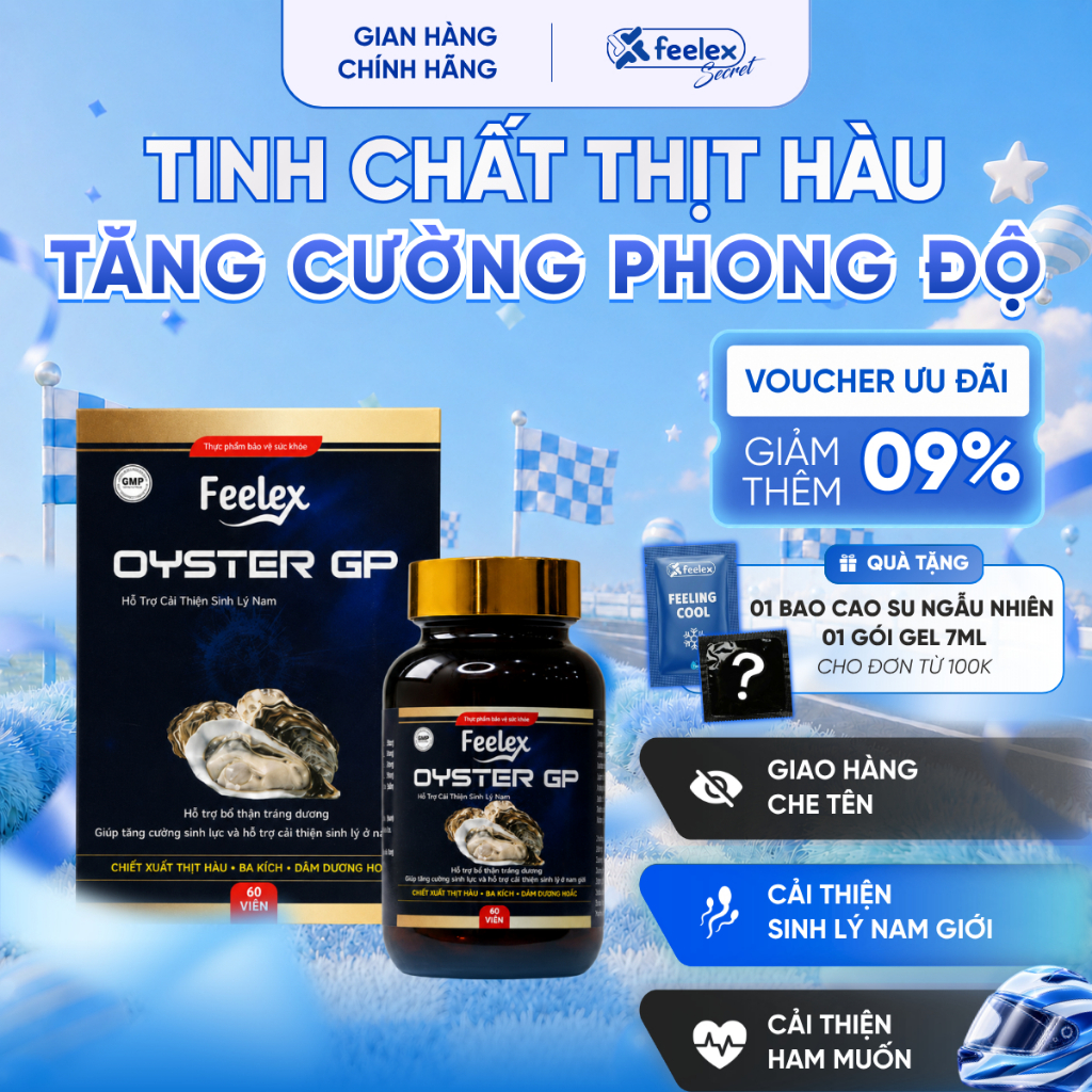 Tinh chất hàu biển cao cấp Feelex Oyster GP hỗ trợ tăng cường sinh lý nam giới hộp 60 viên