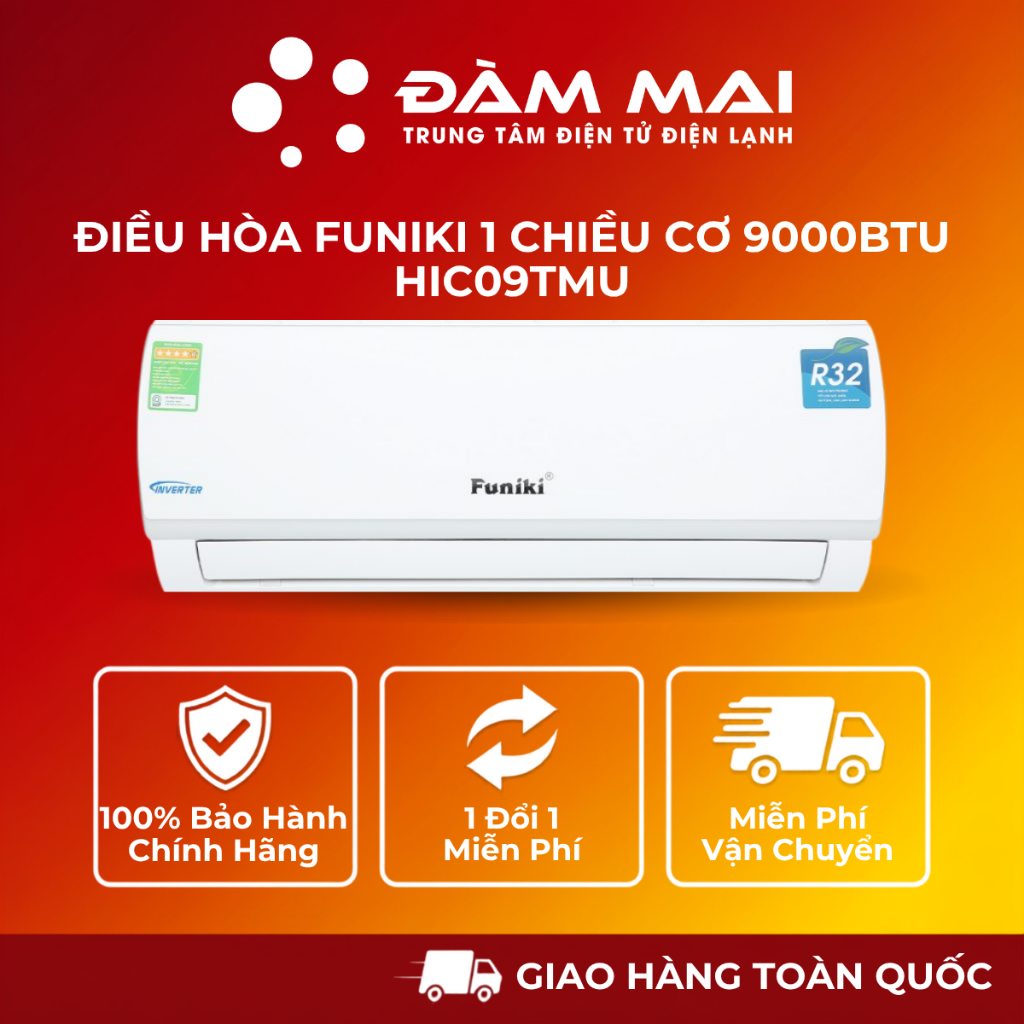Điều hòa Funiki 1 chiều Inverter 9000BTU HIC09TMU - Máy lạnh Inverter 1HP - Giao Hàng Toàn Quốc