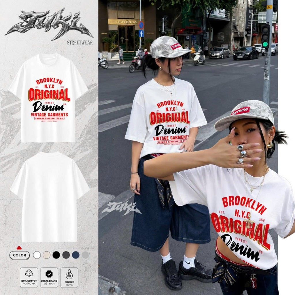 Áo Thun Brooklyn N.Y.C Denim Oversize Tuki Streetwear 100% Cotton
