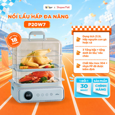 Nồi Hấp 3 Tầng Bear Dung Tích 21.5L Nồi Lẩu Điện Kèm Hấp DZG-P20W7