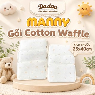 Gối Cotton Waffle MANNY Cho Bé 25x40cm – Hai Mặt Thoáng Khí, Dùng Quanh Năm Từ Sơ Sinh Đến 5 Tuổi