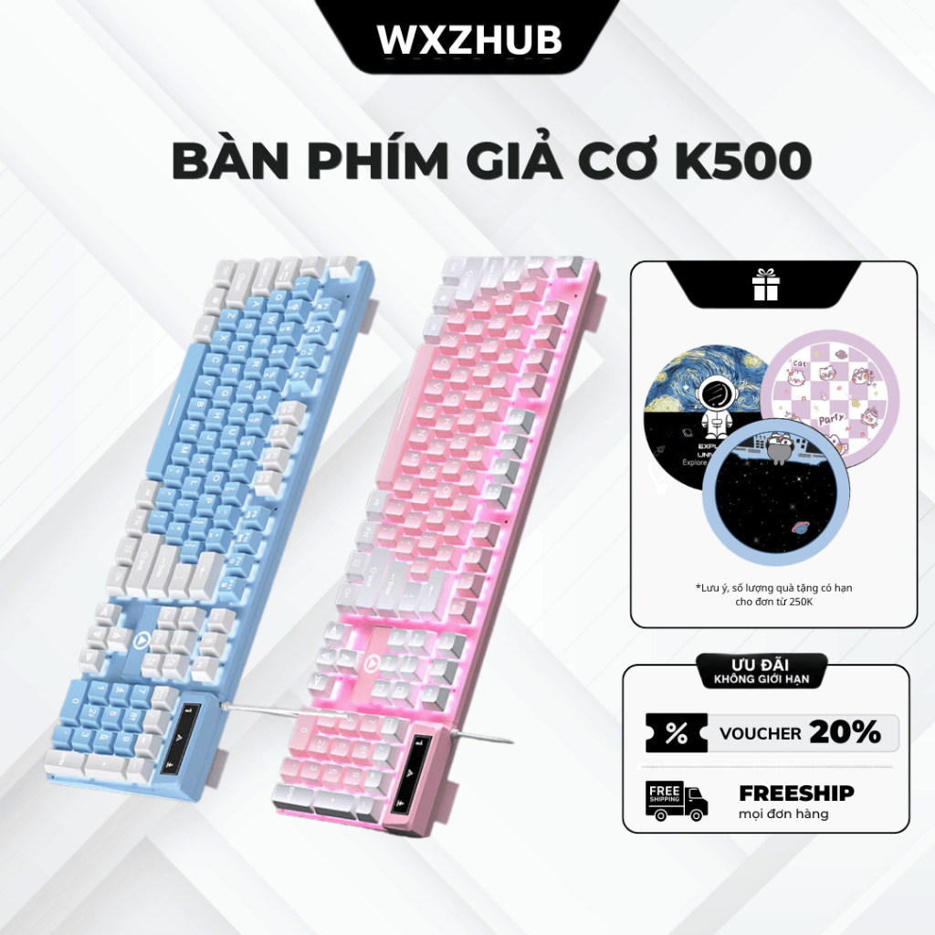 Bàn Phím Giả Cơ K500 Kèm LED RGB, Bàn Phím Gaming Full 104 Phím, Kết Nối Có Dây