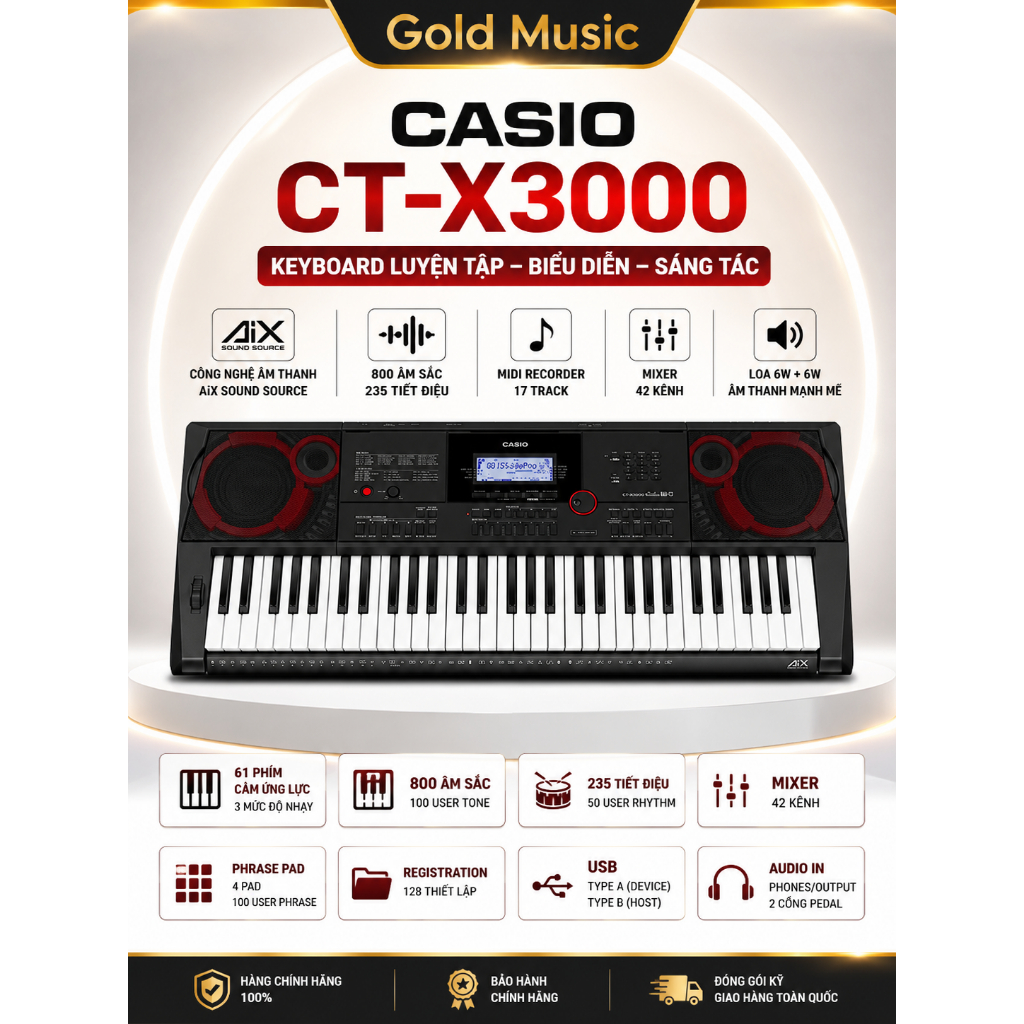 CASIO CT-X3000 – Keyboard 61 phím cảm ứng lực, âm thanh AiX