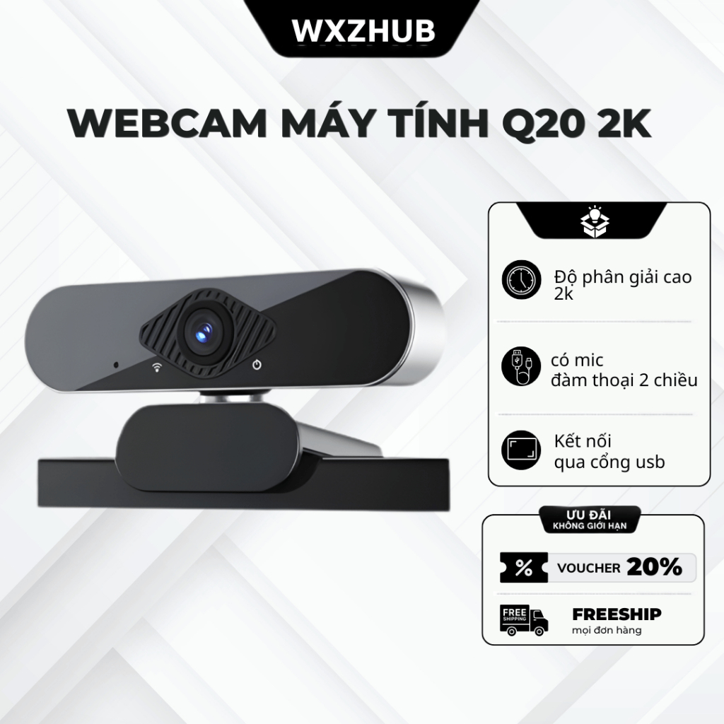 Webcam Laptop Cao Cấp Q20 Siêu Nét 2K, Webcam Máy Tính Kèm Mic, Hỗ Trợ Sáng Livestream, Học Online