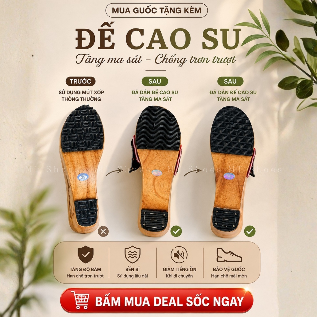 Cặp Đế Cao Su Dán Guốc Gỗ Đế Trước Và Sau Chống Trơn Trượt MT Shoes