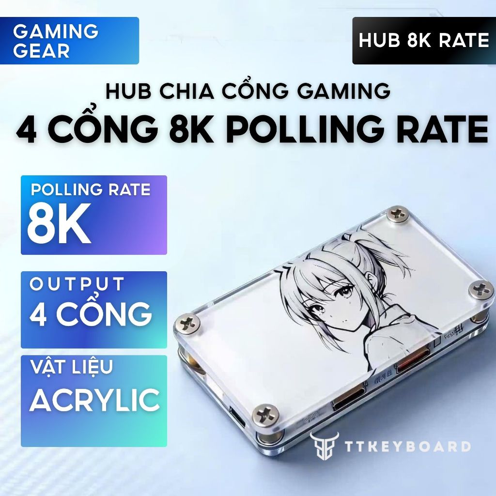 [Hỏa Tốc] Bộ Chia Cổng Hub 8K, 4 Cổng Output 8K Polling Rate, Vật Liệu Acrylic