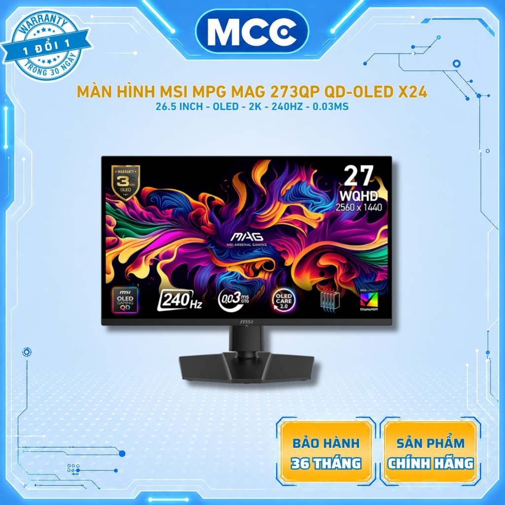 Màn Hình MSI MPG MAG 273QP QD-OLED X24 (26.5 inch - OLED - 2K - 240Hz - 0.03ms)