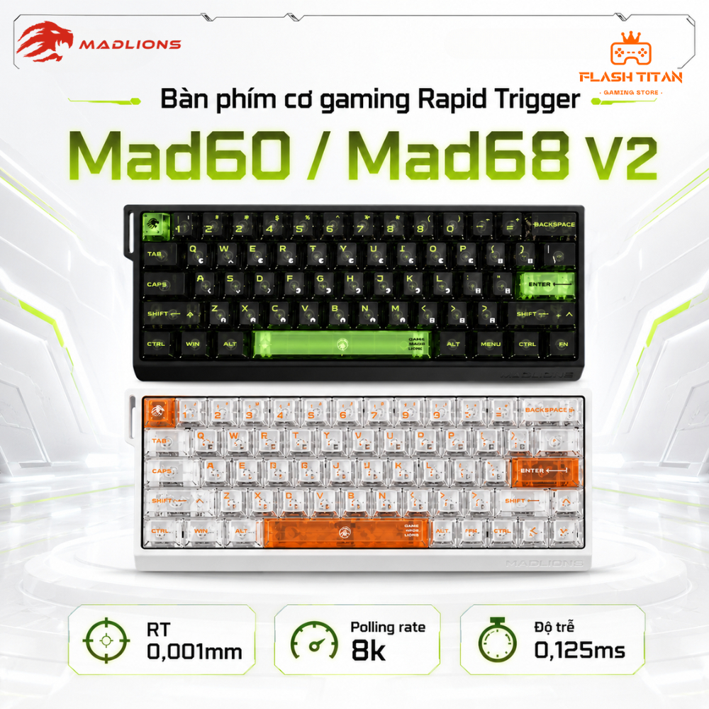 Bàn Phím Cơ Gaming Rapid Trigger MADLIONS MAD60 / MAD68 V2 HE - Polling Rate 8k - Độ trễ thấp, RT 0.