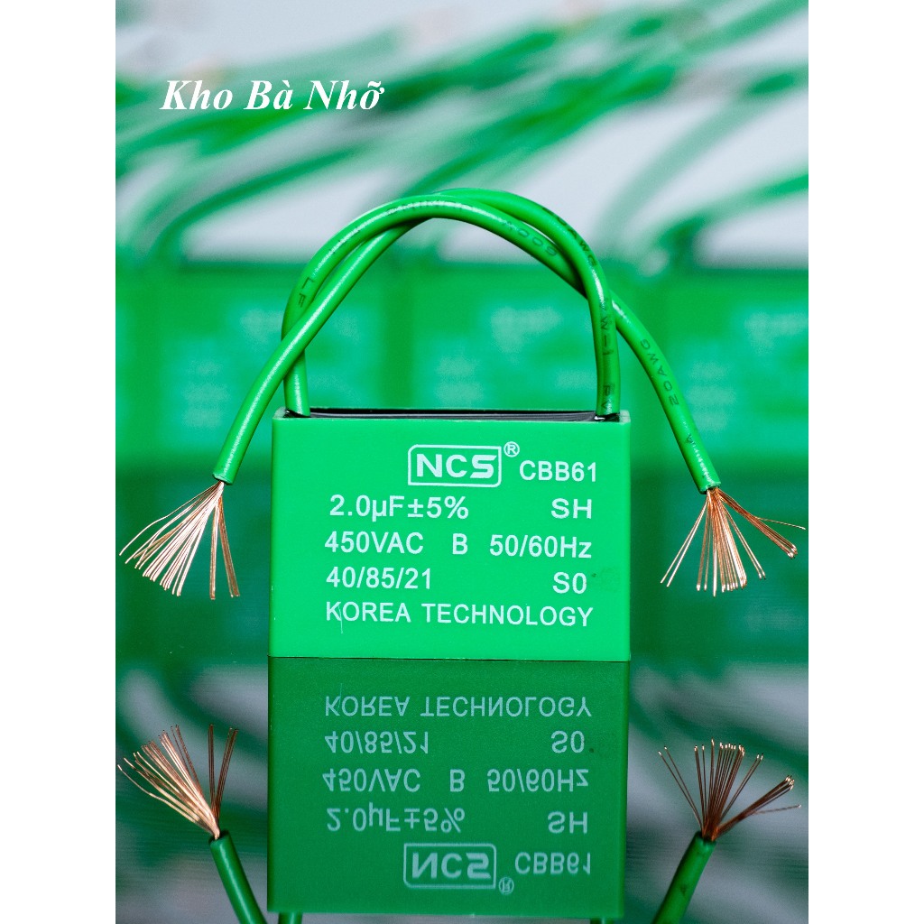 (2uf) Tụ Quạt 2uf - CBB61 450VAC tụ xanh NCS nhập khẩu mẫu mới 2026.