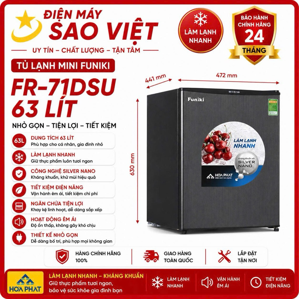 Tủ lạnh mini Funiki FR-71DSU 63 lít - Bảo hành chính hãng