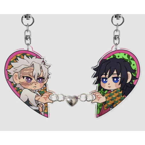 Sanemi & Giyuu magnetic heart keychains 9